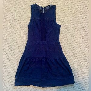 Navy Blue A-Line Mini Dress with Lace